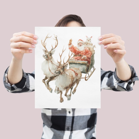 Watercolor Santa Claus Portrait Wall Art Print Poster, Unframed – Joyful Holiday - Picture 4 of 5